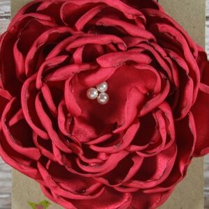 Elegant Red Silk Flower Brooch